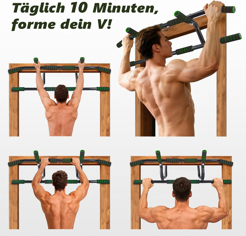 Laad afbeelding in Galerijviewer, Optrekstang voor deurkozijn zonder boren tot 200 kg met antislip handgrepen – pull-up bar – krachttraining
