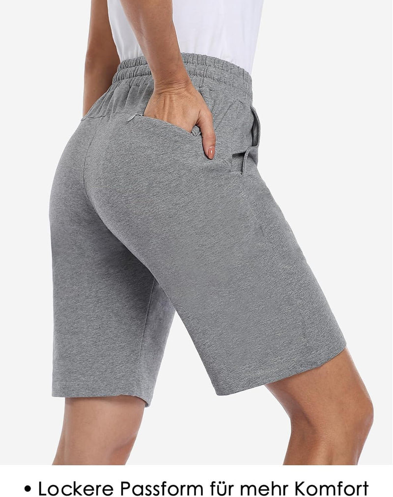 Laad afbeelding in Galerijviewer, MOVE BEYOND Bermudashort voor dames, 36 cm lang, 3 zakken, atletische yoga, gym, sweatshorts met trekkoord, lounge, slaapshorts
