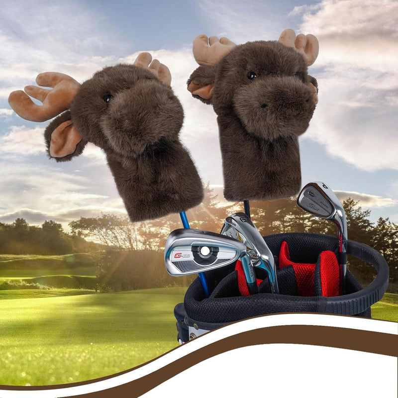 Załaduj obraz do przeglądarki galerii, Osłona na kij golfowy z pluszowym wzorem łosia, do driverów 460cc – osłona ze wzorem zwierzęcia – akcesoria do kijów golfowych
