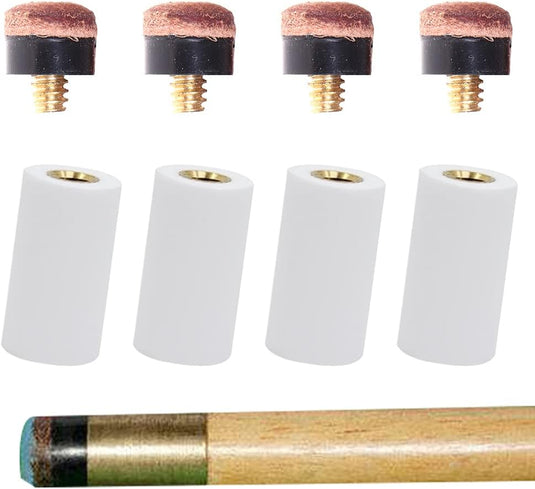 8-delige Biljartkeu Tip Set 12 mm – Leren Schroefpunten met Ferrules voor Pool & Snooker - happygetfit.com