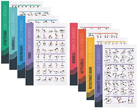 Laad afbeelding in Galerijviewer, 8 Pack Workout Oefening Poster Bundel - Halter, Barbell, Lichaamsgewicht, Yoga, Stretching, Stabiliteit Bal, Weerstandsbanden, Kettlebell | Home Gym Decor, Kamer Guide (16,5 x 25 Inch) - happygetfit.com
