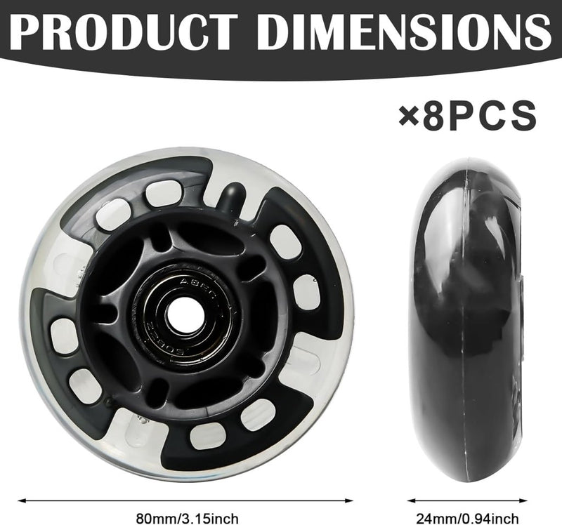 Load image into Gallery viewer, 8 stuks inline skate rollen, 80 mm inline skate wielen met 8 stuks kogellagers, knipperende wielen, inline skate wielen, inline skate onderdelen, wielen voor inline skates - happygetfit.com
