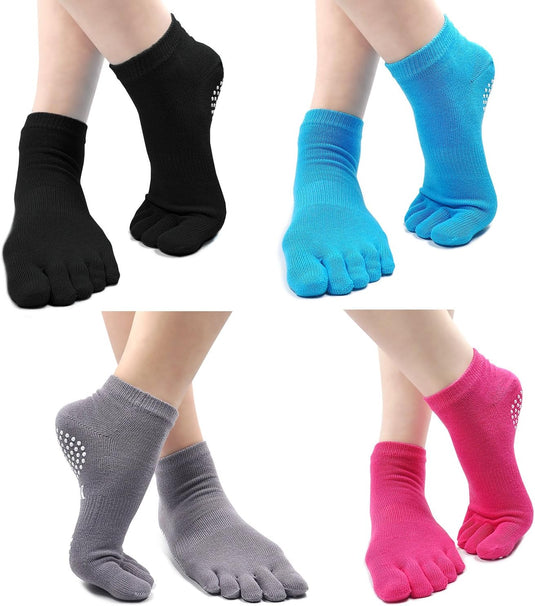 Dames Yoga Sokken Antislip Sportsokken Met Rubberen Zolen, Dames Teen Sokken Voor Pilates Yoga Dans Gym Vechtsporten, 4 paar