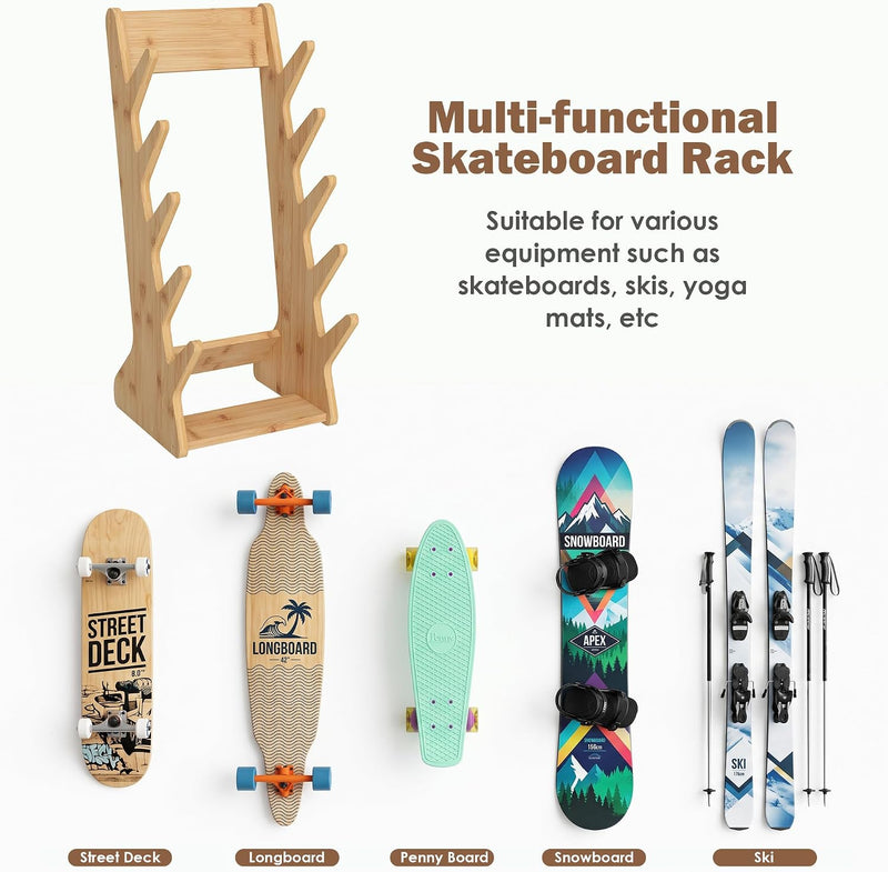 Chargez l'image dans la visionneuse de la galerie, Skateboard vloerrek van hout met 5 vakken – vrijstaande boardhouder – skateboard opbergrek
