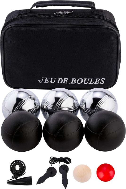 Jeu de pétanque avec 6 boules métalliques de 74 mm, sac de transport inclus – boules de pétanque – jeu d’extérieur