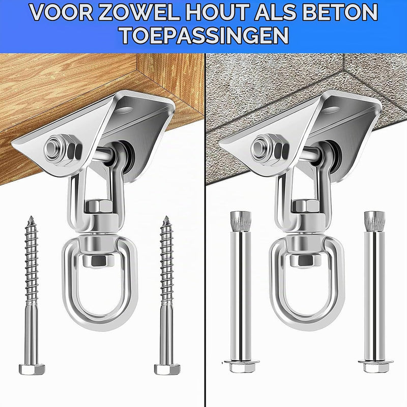 Laden Sie das Bild in Galerie -Viewer, Schommelhaken 2 stuks 360° draaibaar van roestvrij staal tot 400 kg – ophanghaken – schommel accessoires
