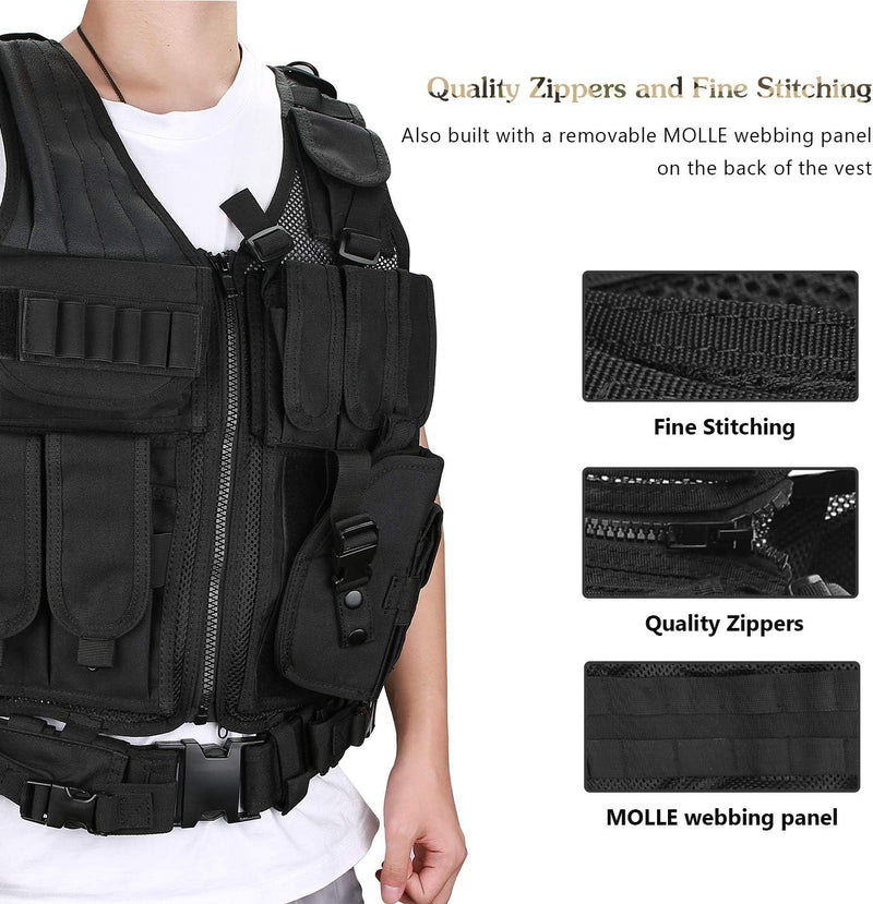 Laad afbeelding in Galerijviewer, ProCase Tactical Vest Molle Vest for Man Women Youth, Breathable Tactical Vest with Numerous Pouches - Combat Training Vest –Black, 600D Polyester
