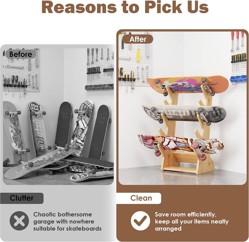Chargez l'image dans la visionneuse de la galerie, Skateboard vloerrek van hout met 5 vakken – vrijstaande boardhouder – skateboard opbergrek
