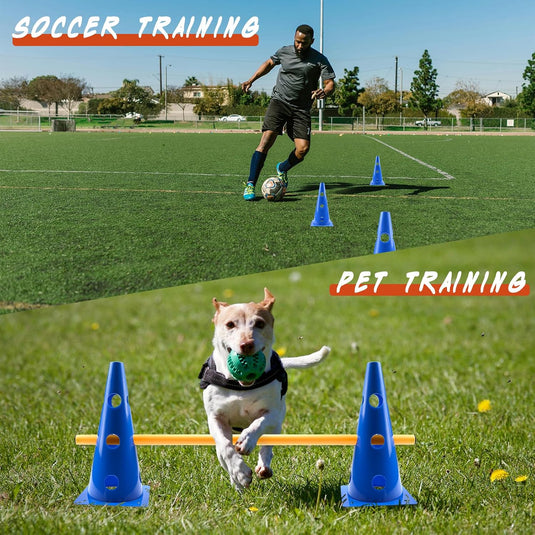 Agility hindernisset met 8 kegels en 8 verstelbare stangen 32 cm – hondentraining – sporthorden