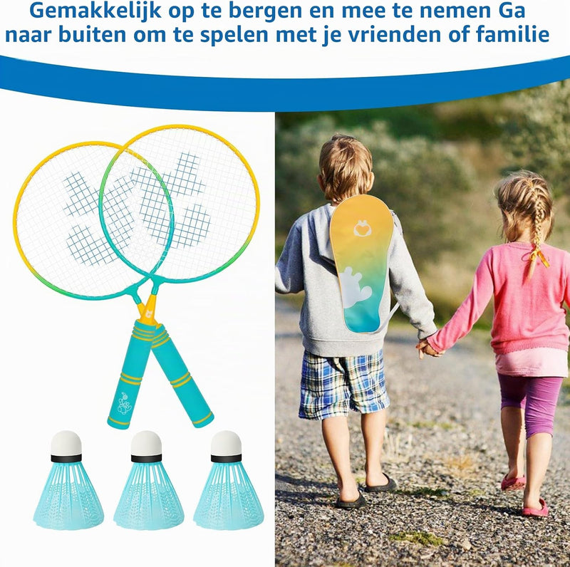 Charger l’image dans la visionneuse de galerie, Set de badminton pour enfants avec 2 raquettes de 44 cm, 3 volants et un sac de transport – badminton junior – sport de plein air
