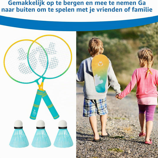 Set de badminton pour enfants avec 2 raquettes de 44 cm, 3 volants et un sac de transport – badminton junior – sport de plein air