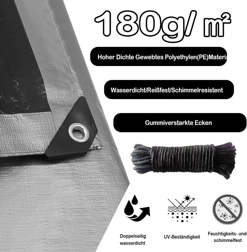Load image into Gallery viewer, Waterdicht afdekzeil 4 x 5 meter 180 g/m² met ogen groen-zilver – PE dekzeil – beschermzeil

