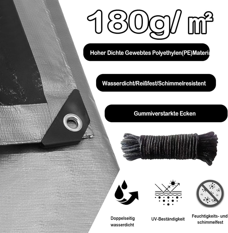 Load image into Gallery viewer, Waterdicht afdekzeil 4 x 5 meter 180 g/m² met ogen groen-zilver – PE dekzeil – beschermzeil
