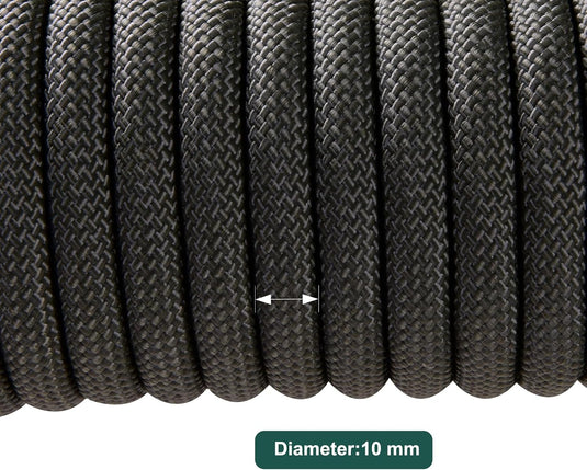 Statisch outdoor touw 30 m x 10 mm – met 2 karabijnhaken voor camping en buitengebruik