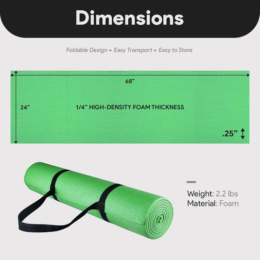 Yogamat schuim antislip 6 mm groen met draagriem
