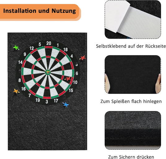 Protection murale pour cible de fléchettes, lot de 6 en feutre autocollant, 30 x 30 cm – panneaux muraux pour fléchettes – protection murale pour cible de fléchettes