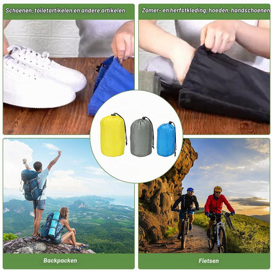 Waterdichte opbergzak 16 x 32 cm met trekkoord zwart – stuff sack – camping accessoires