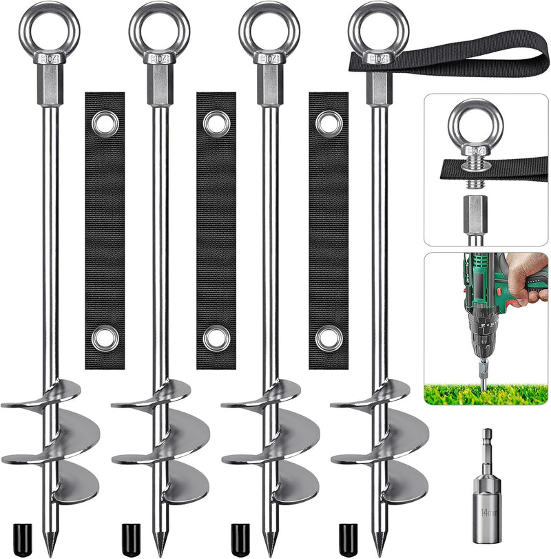 Load image into Gallery viewer, Grondankers 6 stuks 45 cm heavy duty met spanbanden en booradapter – trampoline ankers – stormankers
