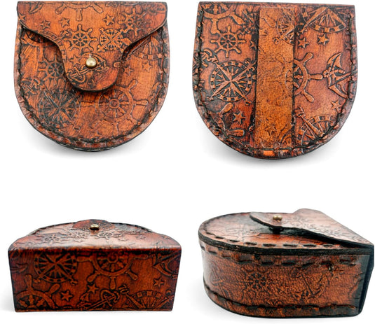 Messing Pocket Kompas Handgemaakte Volledig Functionele Antieke Nautisch Steampunk Kompas, Graveerbaar Met Lederen Case.