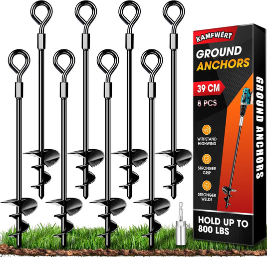 Grondankers 4 stuks 61 cm heavy duty met booradapter – trampoline ankers – stormankers