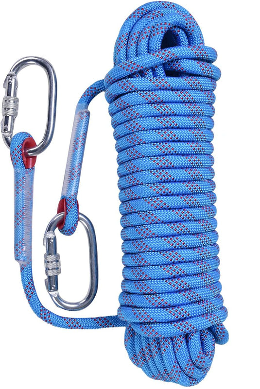 Statisch outdoor touw 30 m x 10 mm – met 2 karabijnhaken voor camping en buitengebruik