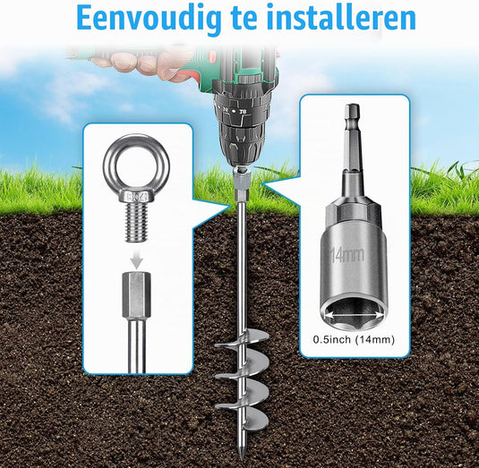 Grondankers 6 stuks 47 cm heavy duty met vaste ring – trampoline ankers – stormankers