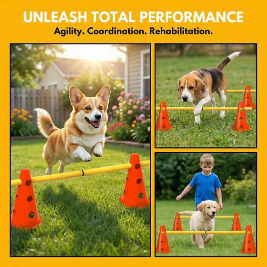 Agility hindernisset met 10 kegels en 5 verstelbare stangen oranje – hondentraining – sporthorden