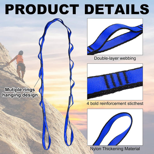 Daisy chain ophangbanden 2 stuks 180 cm met 12 lussen blauw – verstelbare nylon riemen – aerial yoga accessoires