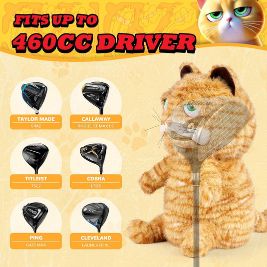 Pluche golfclub beschermhoes met grappig kattenontwerp voor drivers tot 460cc – katten headcover – golfcadeau