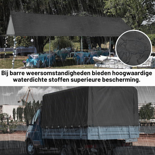 Waterdicht afdekzeil 2 x 4 meter 260 g/m² met ogen zwart – PE dekzeil – beschermzeil