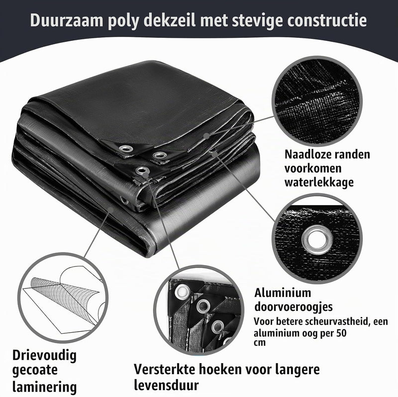 Chargez l'image dans la visionneuse de la galerie, Waterdicht afdekzeil 2 x 4 meter 260 g/m² met ogen zwart – PE dekzeil – beschermzeil
