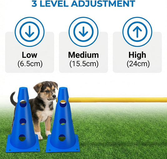 Agility hindernisset met 10 kegels en 5 verstelbare stangen oranje – hondentraining – sporthorden
