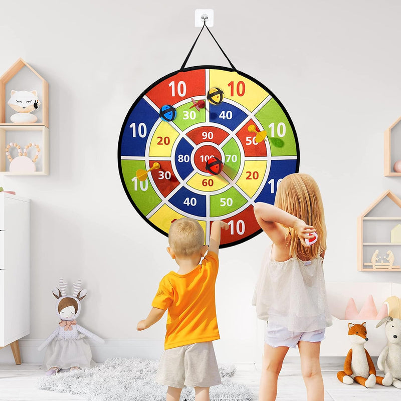 Bild im Galerie-Viewer laden, Doppelseitiges Dartboard für Kinder, 66 cm, mit Dinosauriermotiv und 14 Wurfzubehörteilen – Dinosaurierspiel – Zieltraining
