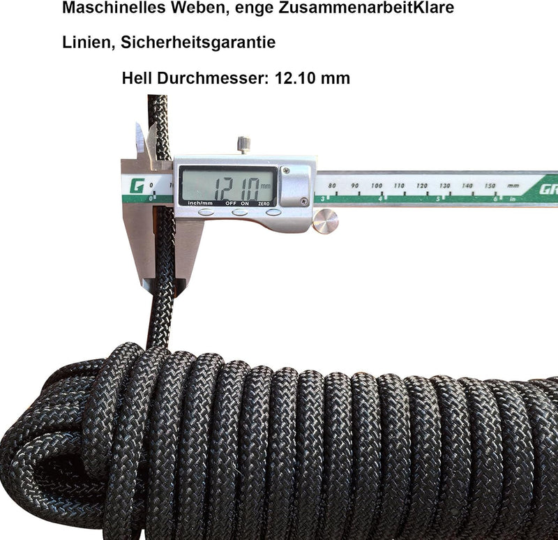 Laden Sie das Bild in Galerie -Viewer, Statisch outdoor touw 10 m x 12 mm – nylon touw met 2 stalen haken voor camping en survival
