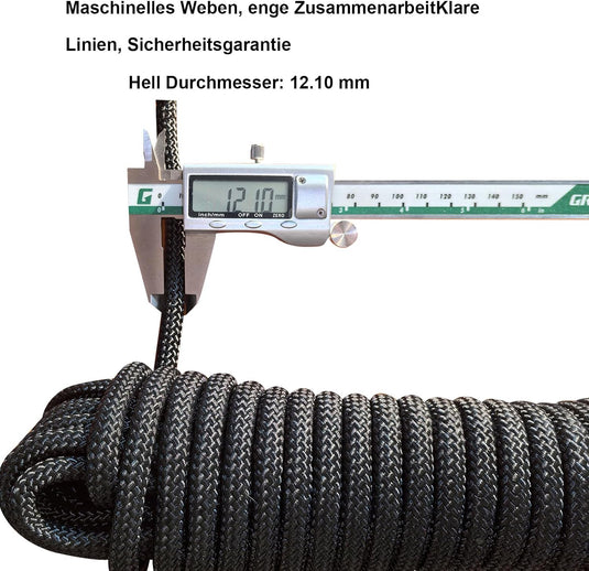 Statisch outdoor touw 10 m x 12 mm – nylon touw met 2 stalen haken voor camping en survival