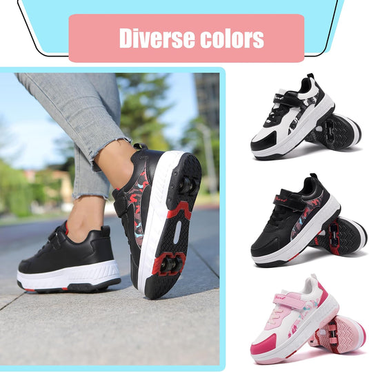 Schoenen met wieltjes, voor jongens en meisjes, kinderrolschaatsen, 2-in-1 rolschaatsen, gymschoenen, skateboardschoenen