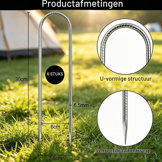 Ancoraggi da terra, 6 pezzi, 30 cm, in acciaio zincato con ganci a forma di U – picchetti da terra – ancoraggio per giardino