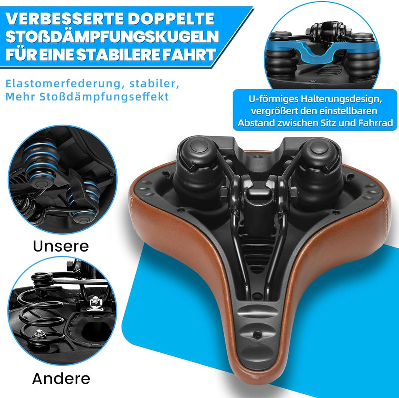 Load image into Gallery viewer, Breed comfortabel fietszadel bruin met dubbele vering

