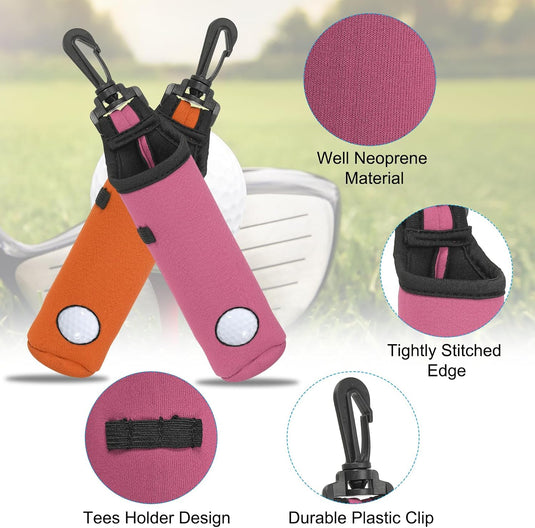Golfbal houder van neopreen voor 3 ballen en 3 tees lichtroze – golfbal draagtas – golf accessoires