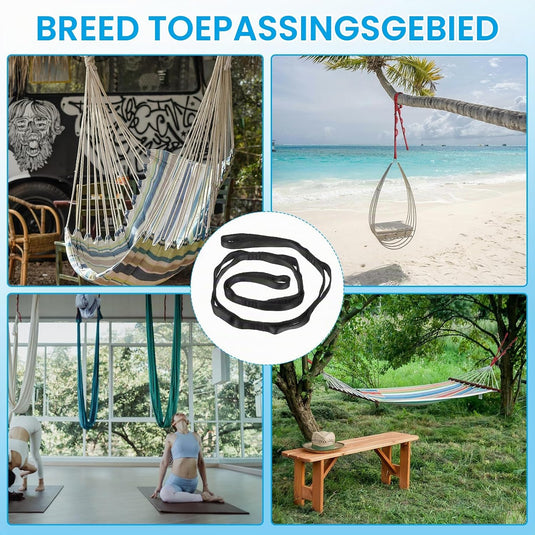 Daisy chain ophangbanden 2 stuks 110 x 1,6 cm zwart met 8 lussen – verstelbare ophangriemen – aerial yoga accessoires