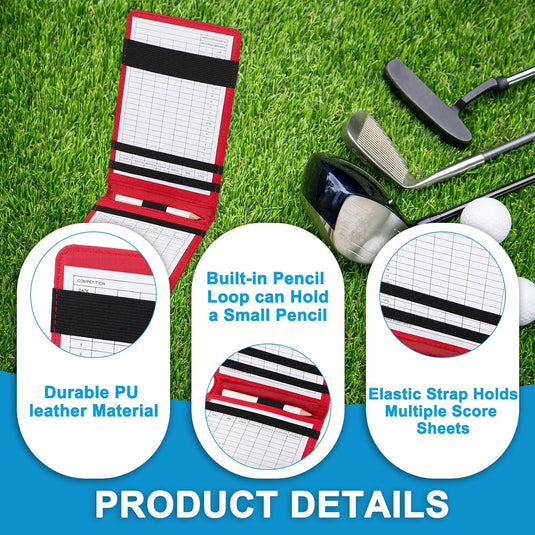 Golf-Scorekartenhalter 18 x 11 cm aus schwarzem PU-Leder – Scorekartenhalter – Golfzubehör