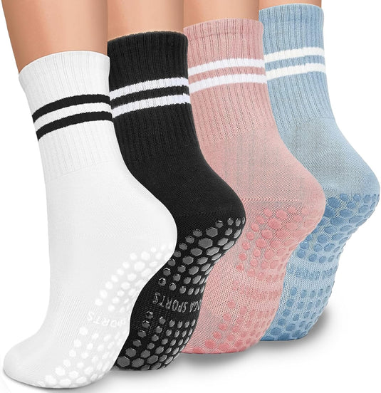 Antislip sokken dames 4 paar maat 35-40 met siliconen grip – yoga pilates trampoline sokken