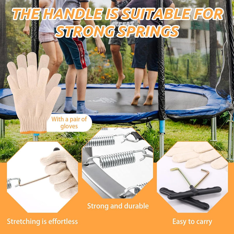 Laad afbeelding in Galerijviewer, Trampoline veertrekkers 2 stuks met antislip handschoenen – T-haak veerspanner – trampoline gereedschap
