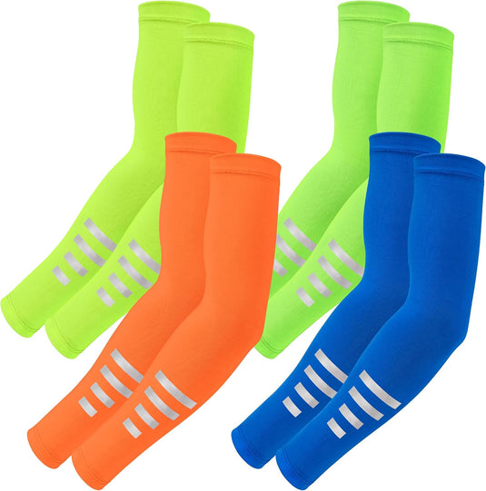 Manchons de bras réfléchissants, 4 paires avec protection UV en tissu élastique respirant – manches de sport – manchettes de cyclisme