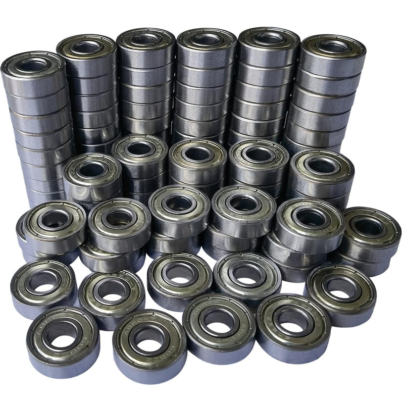 Load image into Gallery viewer, Tonmp 100 PCS 608-ZZ Ball Bearing - Double Metal Sealed Shielded Miniature Deep Groove Bearings for Furniture Wheel,Skateboards, Inline Skates, Scooters, Roller Blade Skates (8mm x 22mm x 7mm)
