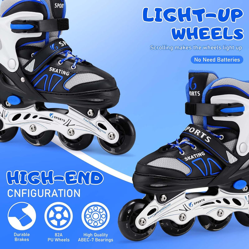 Laad afbeelding in Galerijviewer, Verstelbare inline skates voor kinderen maat 32-36 met lichtgevende wielen – beginners rolschaatsen blauw
