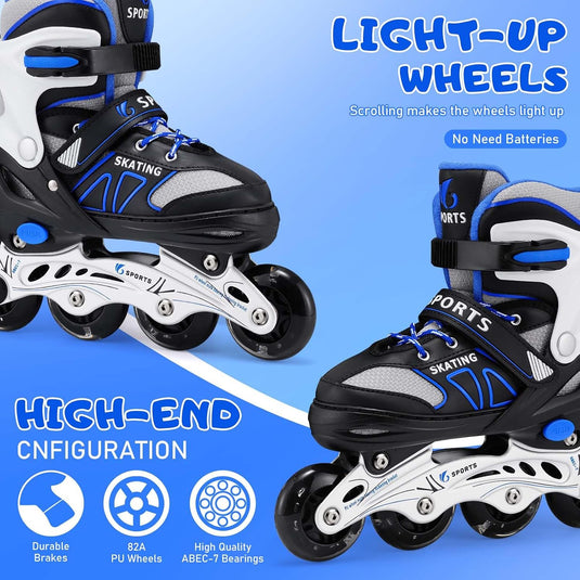 Verstelbare inline skates voor kinderen maat 32-36 met lichtgevende wielen – beginners rolschaatsen blauw