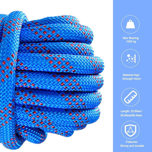 Statisch outdoor touw 30 m x 10 mm – met 2 karabijnhaken voor camping en buitengebruik
