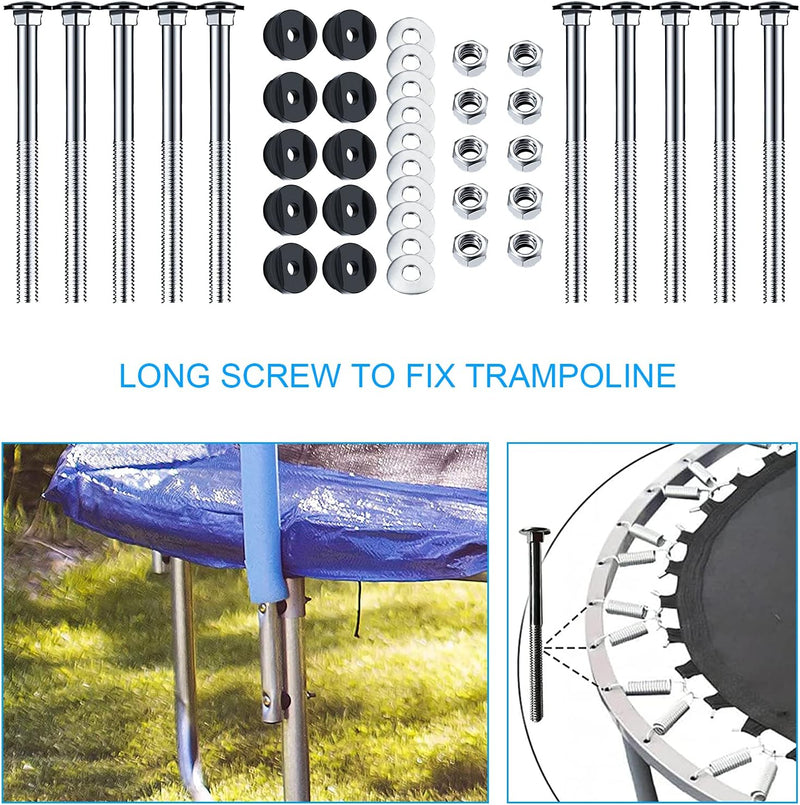 Laad afbeelding in Galerijviewer, Trampoline schroeven 10 stuks 77 mm met moeren en sluitringen – bevestigingsbouten – trampoline accessoires
