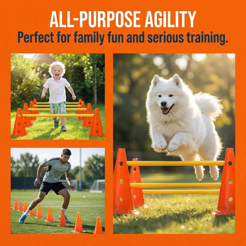 Chargez l'image dans la visionneuse de la galerie, Agility hindernisset met 10 kegels en 5 verstelbare stangen oranje – hondentraining – sporthorden
